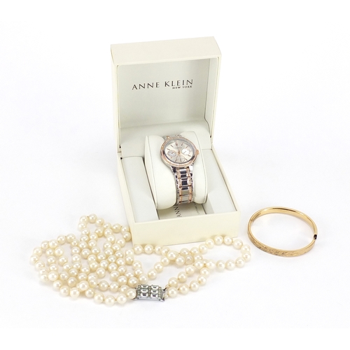 2466 - Jewellery including a Anne Klein wristwatch and simulated pearls