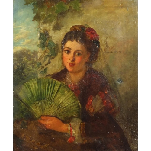 2171 - John Philip RA -  Portrait of a Spanish girl, 19th century oil on canvas, inscribed verso, mounted a... 