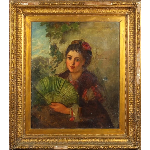 2171 - John Philip RA -  Portrait of a Spanish girl, 19th century oil on canvas, inscribed verso, mounted a... 