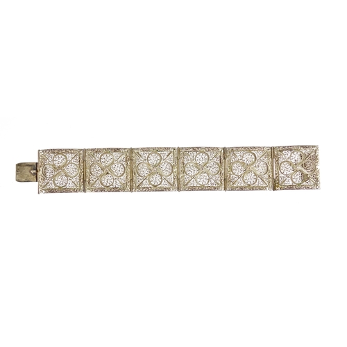 2455 - Norwegian silver coloured metal filigree bracelet, 19cm long, 41.8g