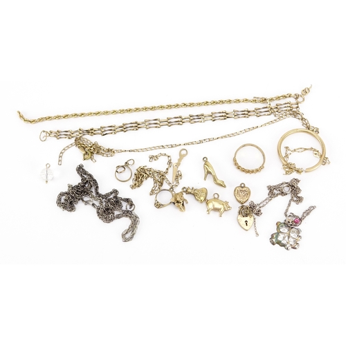 2352 - Broken 9ct gold jewellery including bracelets, charms and earrings, 17.0g and two white metal neckla... 