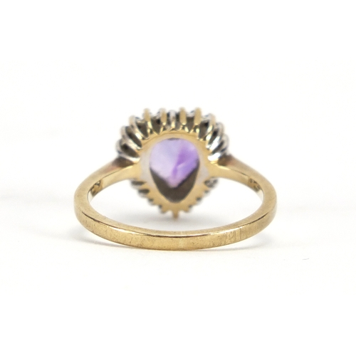 2363 - 9ct gold amethyst and diamond love heart ring, size M, 2.9g