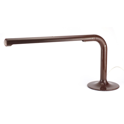 2077 - Swedish brown angular desk light by Atelje Lyktan, label to the base, 90cm wide