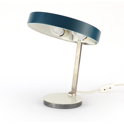 2098 - Contemporary green and cream adjustable desk lamp, 25cm high