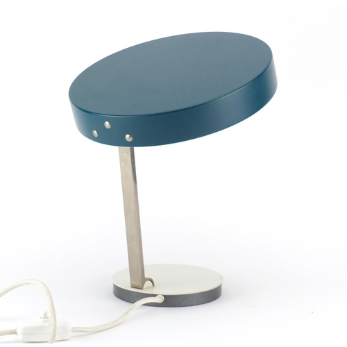 2098 - Contemporary green and cream adjustable desk lamp, 25cm high