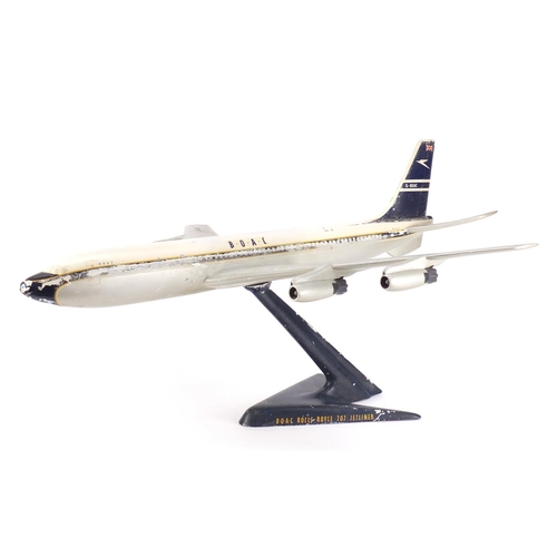 74 - 1950's BOAC cast aluminium advertising model of the Rolls Royce 707 jetliner on stand, 63cm in lengt... 