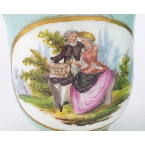 786 - 19th century Meissen teaware including two tea cups and a saucer hand painted with lovers, blue cros... 