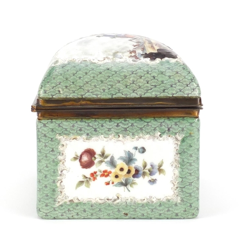790 - 19th century continental porcelain casket with gilt interior probably German, finely hand painted wi... 