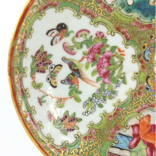 411 - Chinese Canton dish finely hand painted in the famille rose palette with figures, birds, insects and... 