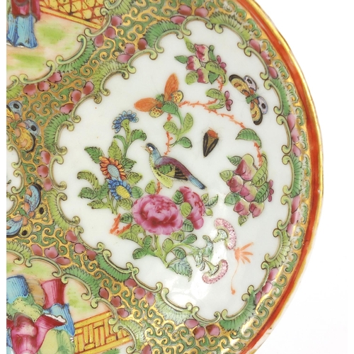 411 - Chinese Canton dish finely hand painted in the famille rose palette with figures, birds, insects and... 