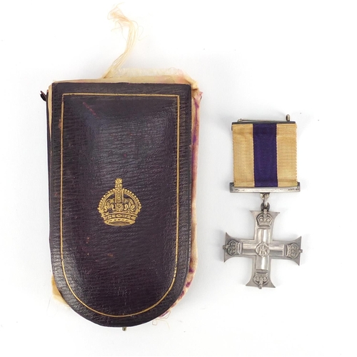 268 - British Military World War I Military cross with tooled leather fitted case