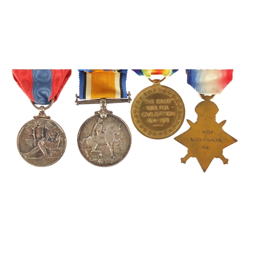 277 - British Military World War I medal group and brass Mary tin including including a trio awarded to 13... 