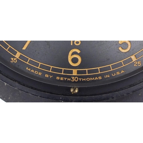 298 - US Navy ships bulk head design clock by Seth Thomas with Arabic numerals, 19.5cm in diameter