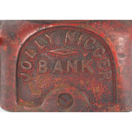 378 - Hand painted cast iron Jolly money bank, 16cm high