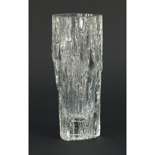 812 - Tapio Wirkkala for Iittala Avena ice bark design glass vase, etched signature and numbers to the bas... 