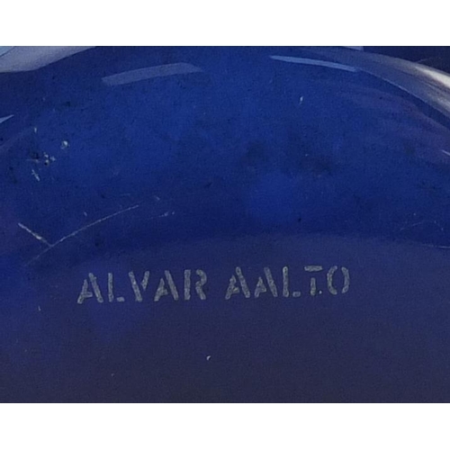 810 - Two Finnish litallia Savoy glass vases by Alvar Aalto, one deep blue and one white, etched marks to ... 