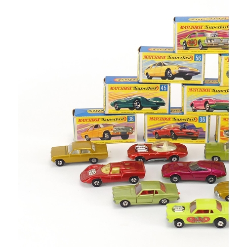 345 - Ten vintage Matchbox Superfast die cast vehicles with boxes comprising numbers no.36, no.36, no.45, ... 
