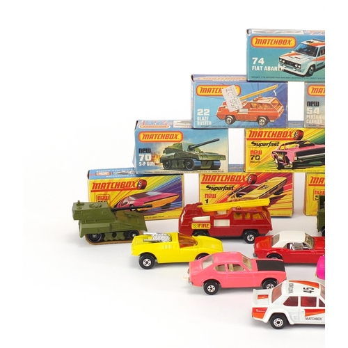 346 - Ten vintage Matchbox die cast vehicles with boxes including Rolamatics and Superfast comprising numb... 