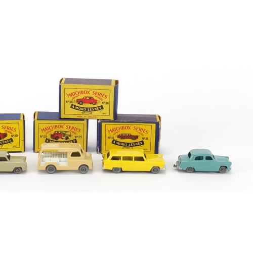 340 - Six Matchbox Series die cast vehicles with boxes comprising numbers no.29, no.30, no.31, no.32, no.3... 