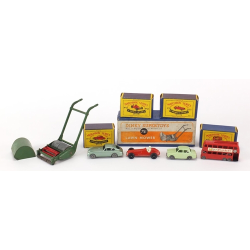 342 - Four Matchbox Series die cast vehicles and a Dinky Super Toys lawnmower, all with boxes, the Matchbo... 
