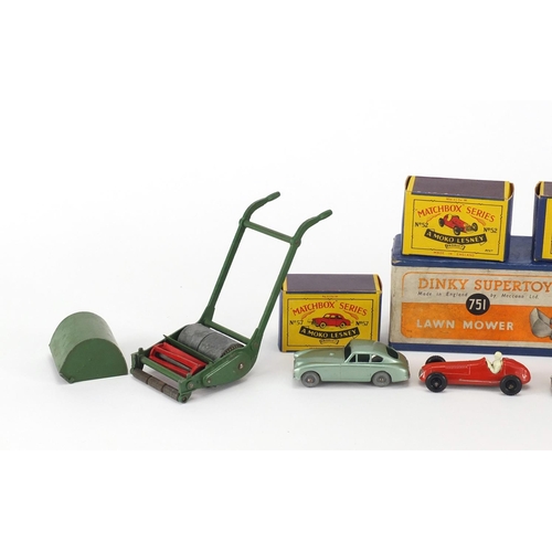 342 - Four Matchbox Series die cast vehicles and a Dinky Super Toys lawnmower, all with boxes, the Matchbo... 