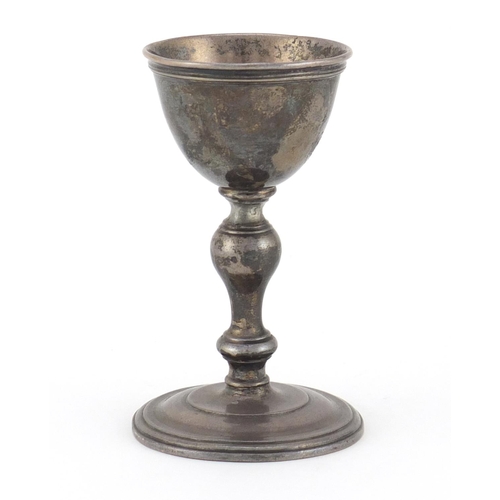 890 - Antique unmarked silver communion cup, engraved Carolus Rex 1642, 9.2cm high, 95.6g