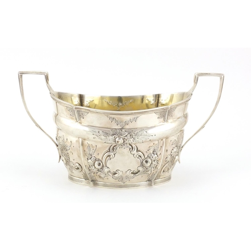 884 - Victorian silver twin handled sugar bowl by George John Richards & Edward Charles Brown, embossed wi... 