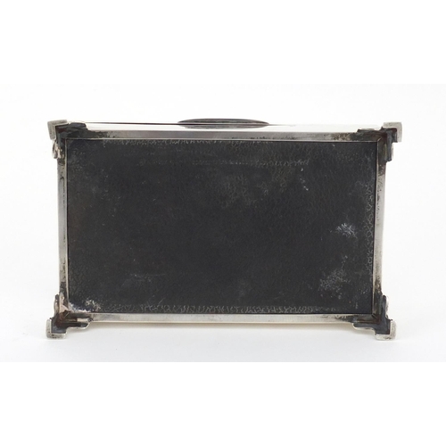 895 - Rectangular silver cigarette box raised on four feet, indistinct makers mark, Birmingham 1930, 14.5c... 