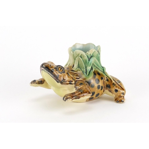 780 - 19th century Majolica frog tooth pick holder by Joseph Holdcoft, 10cm in length