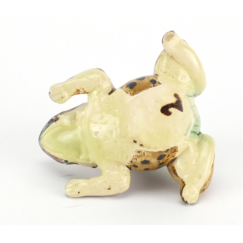 780 - 19th century Majolica frog tooth pick holder by Joseph Holdcoft, 10cm in length