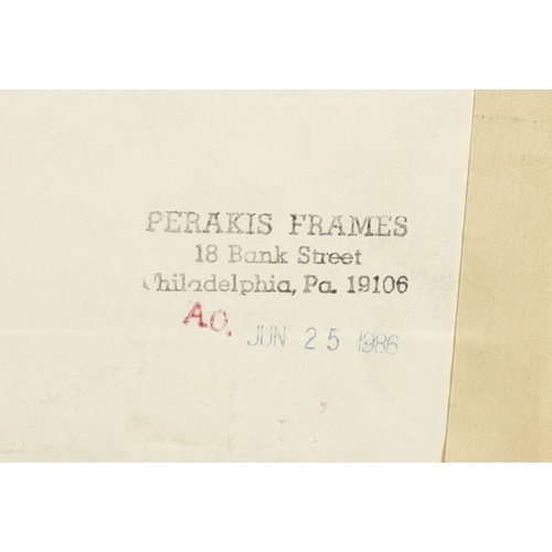 1246 - Attributed to George Clausen - Hayricks, signed mixed media, Philadelphia stamp verso, mounted and f... 