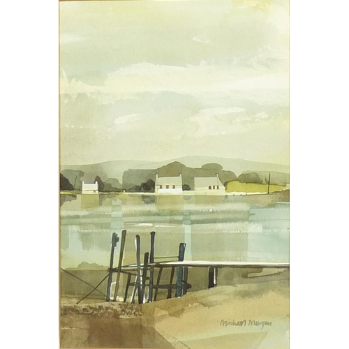 1248 - Michael Morgan - Exe Mooring, watercolour, labels verso, mounted and framed, 22.5cm x 15cm