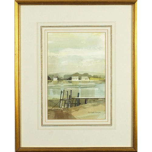 1248 - Michael Morgan - Exe Mooring, watercolour, labels verso, mounted and framed, 22.5cm x 15cm