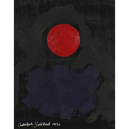 1250 - Manner of Adolph Gottlieb -  Abstract composition, Red Sun, oil on gesso panel, mounted and framed, ... 