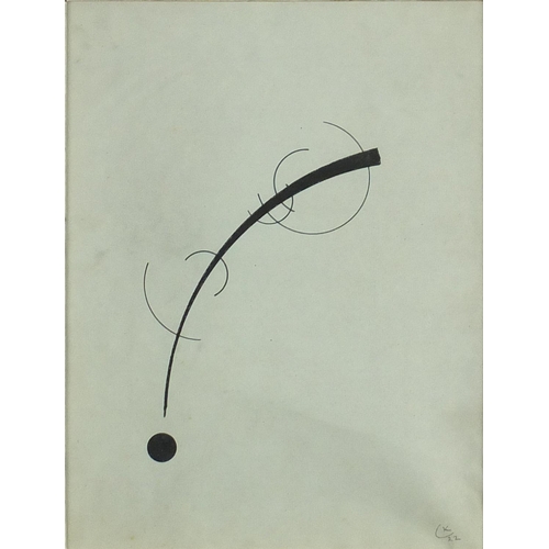 1253 - After Wassily Kandinsky - Abstract composition, black lines, Russian school ink on paper, stamp and ... 