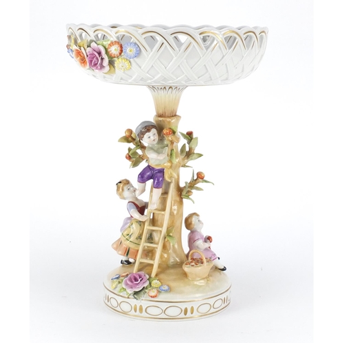2286 - German hand painted porcelain centre piece by Dresden, the base and column in the form of children p... 