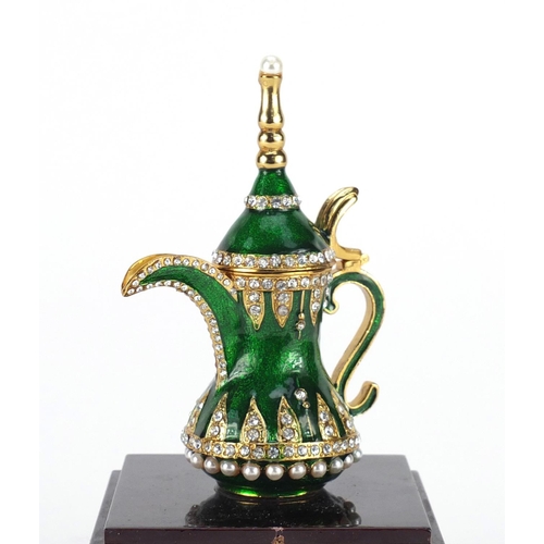 2597 - Saudi Arabian presentational enamelled coffee pot, King Faisal Hall Riyadh 2013, overall 20 cm high