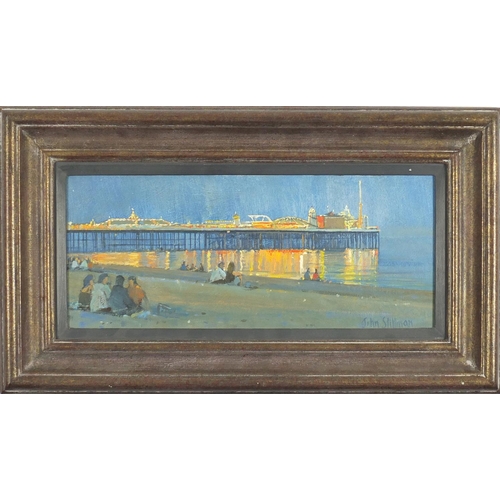 1254 - John Stillman 2009 - Evening on the beach, oil on board, inscribed label verso, mounted and framed, ... 