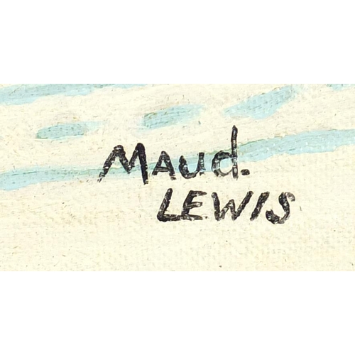 1274 - Manner of Maud Lewis - Winter scene, Canadian school oil on board, framed, 29cm x 21.5cm
