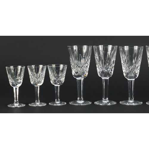 2426 - Two sets of five Waterford crystal Lismore pattern glasses, the largest 13cm high