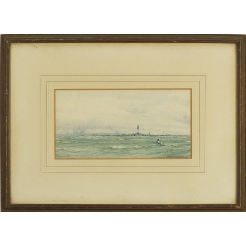 2691 - Henry Branston Freer - Seascape with lighthouse, watercolour, inscribed verso, mounted and framed, 2... 