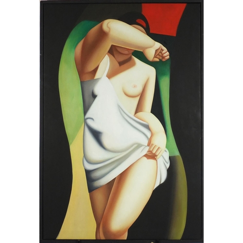 2275 - After Tamara de Lempicka - Semi nude Art Deco female, oil on canvas, framed 92cm x 61cm