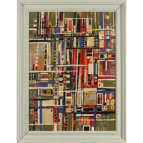 2521 - Abstract composition, oil on board, bearing a signature Vivia Da Silva, framed, 52.5cm x 38cm