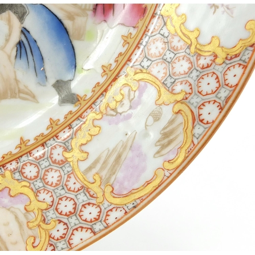 414 - Good Chinese porcelain plate, finely hand painted in the famille rose palette with figures and dogs ... 
