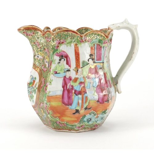 424 - Chinese Canton porcelain jug hand painted in the famille rose palette with figures, birds, butterfli... 