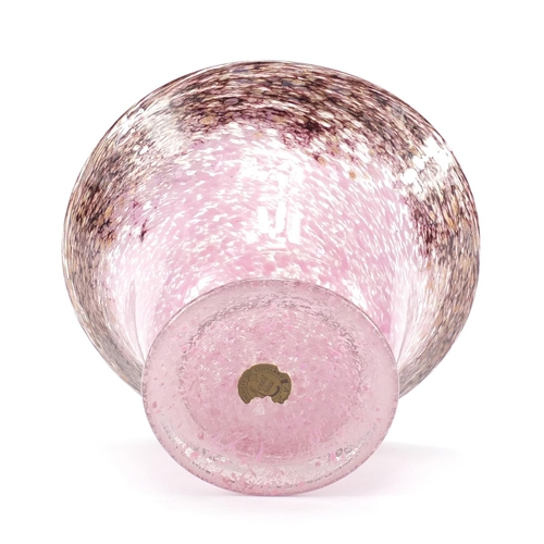 805 - Monart brown and pink art glass bowl with flared rim and gold flecking, part paper label to the base... 