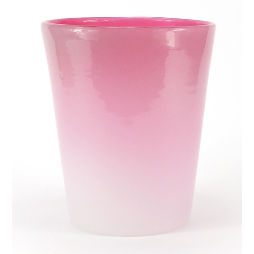 803 - Large Monart pink and white art glass vase, 25cm high