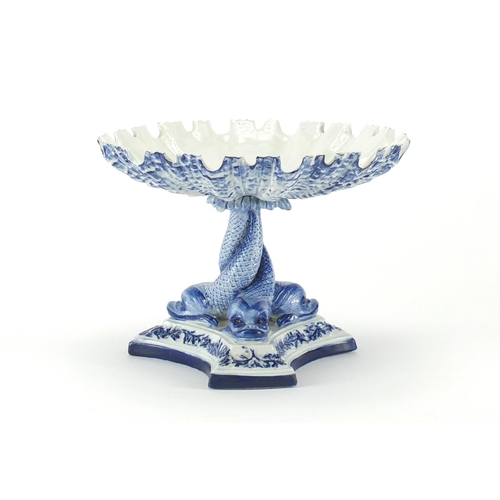 775 - Royal Worcester porcelain comport with dolphin supports, impressed marks to the base, 14cm high x 18... 