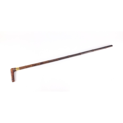 158 - Bamboo walking stick with simulated tortoiseshell handle and 18ct gold collar by Brigg, 88cm in leng... 