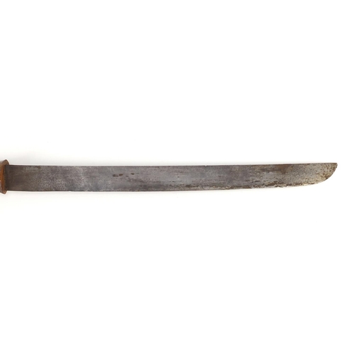 136 - Rhinoceros horn handled knife with steel blade and scabbard, overall 49cm in length